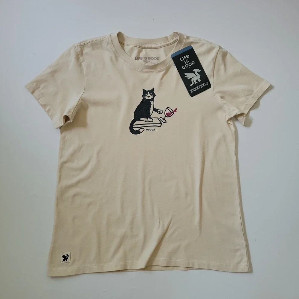 Life Is Good Oops Cat Graphic Crusher Tee Small Short Sleeve Crewneck Girlcore - Picture 1 of 9